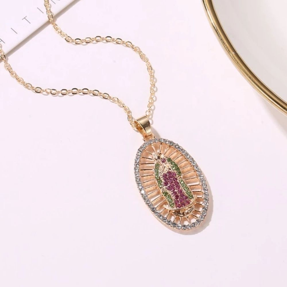 Mother Mary Crystal Pendant Necklace - Picture 2 of 7
